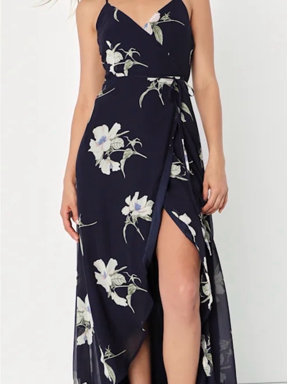 Lulu's | Floral High-Low Wrap Dress in Navy